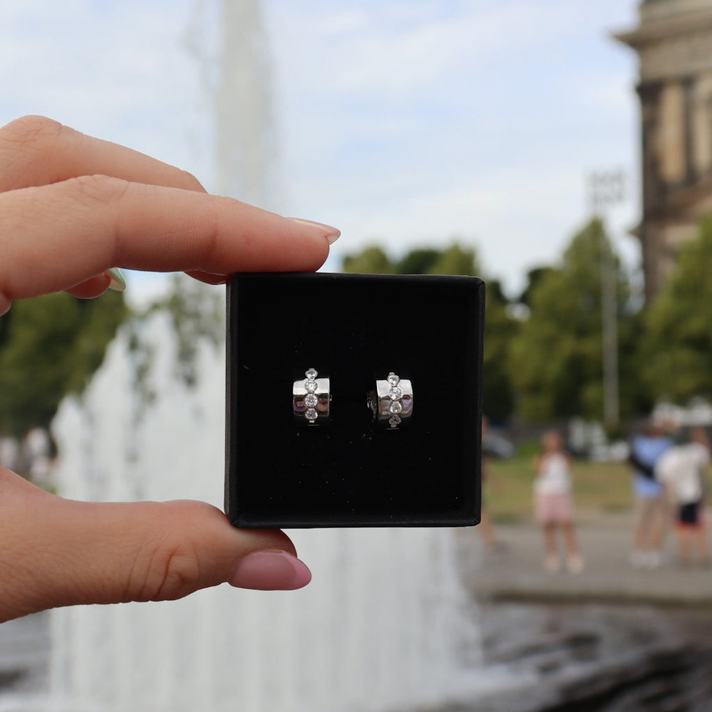 PENDIENTES LUSTGARTEN EN PLATA DE LEY 925 Y CIRCONITAS BLANCAS