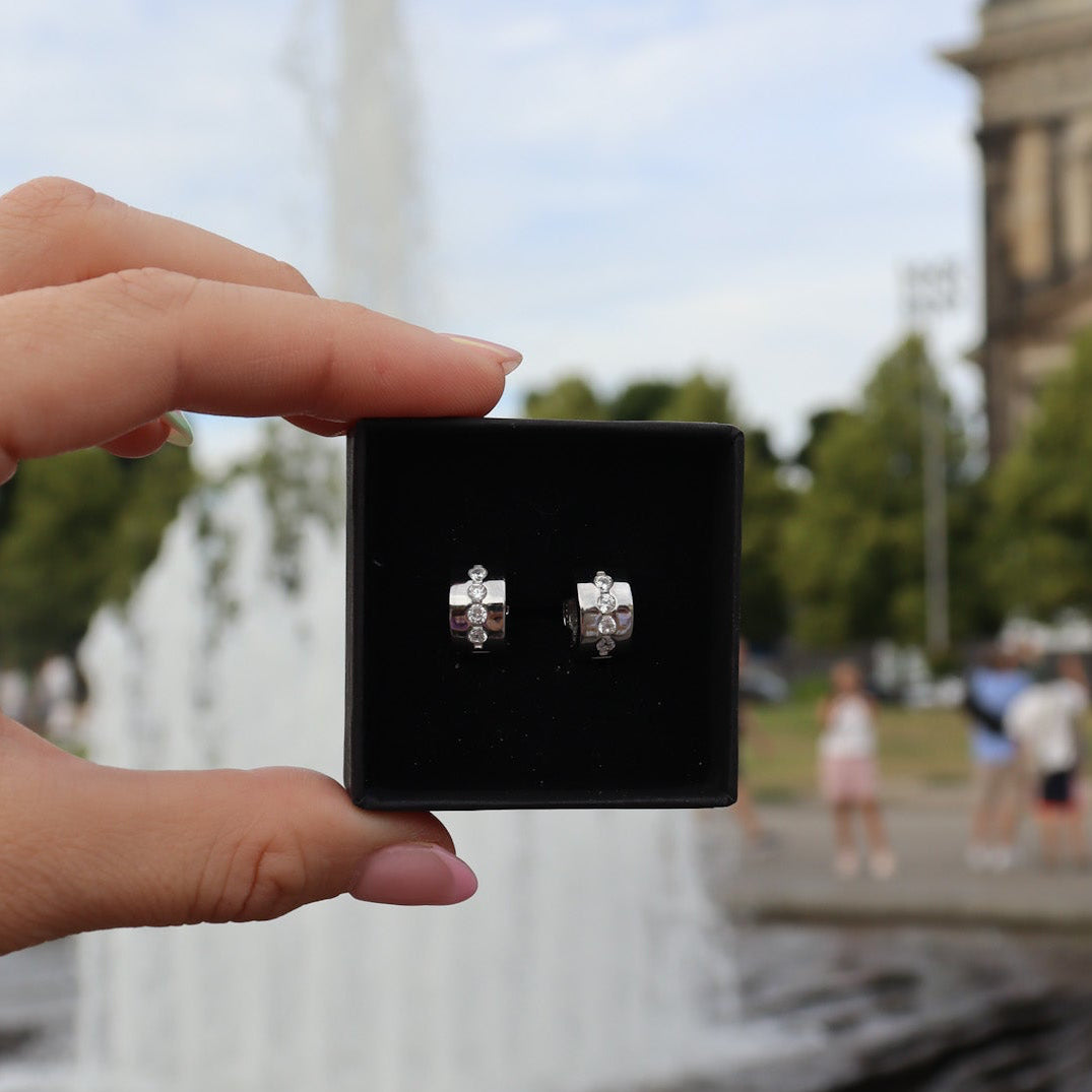 PENDIENTES LUSTGARTEN EN PLATA DE LEY 925 Y CIRCONITAS BLANCAS