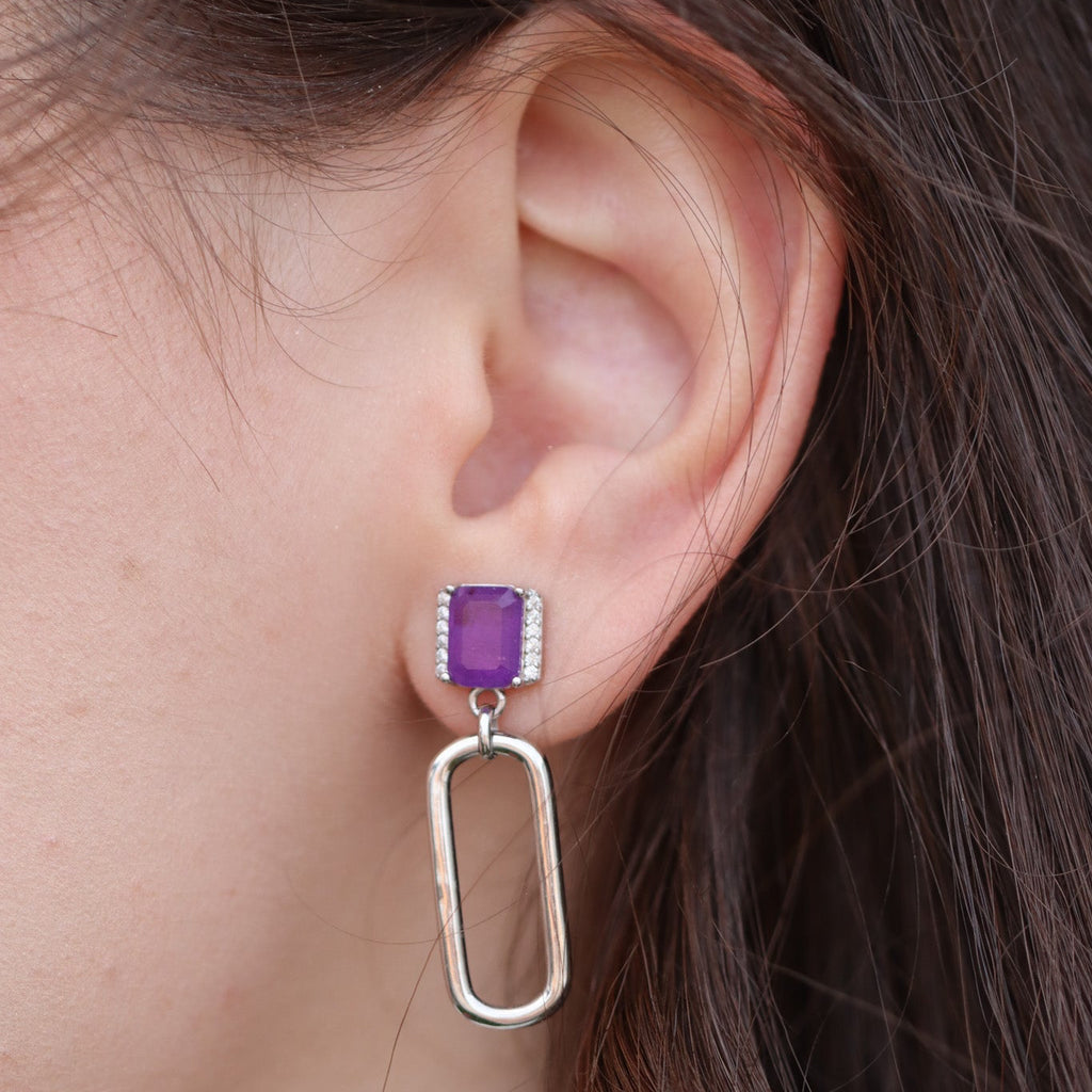 PENDIENTES KREUZBERG EN PLATA DE LEY 925 Y PIEDRA MORADA
