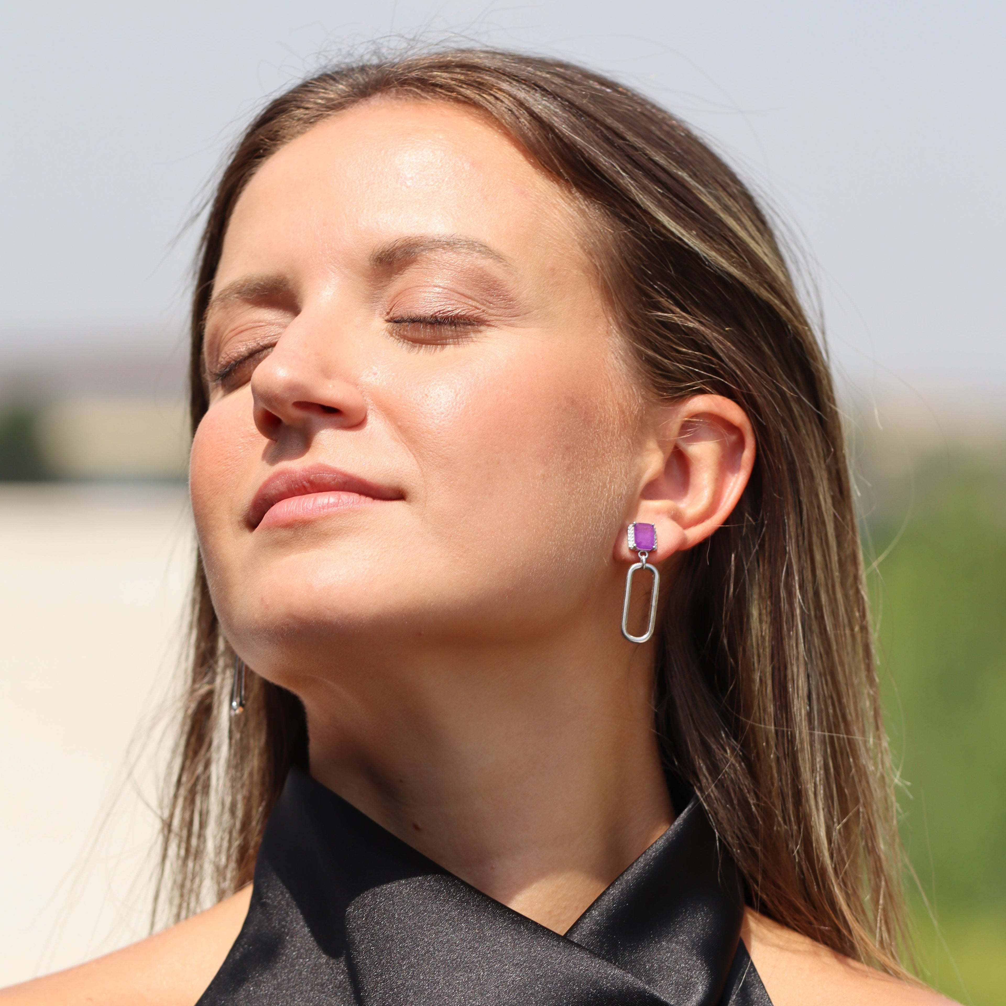 PENDIENTES KREUZBERG EN PLATA DE LEY 925 Y PIEDRA MORADA