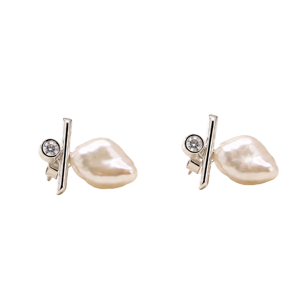 PENDIENTES BODE EN PLATA DE LEY 925 CON PERLA BARROCA NATURAL