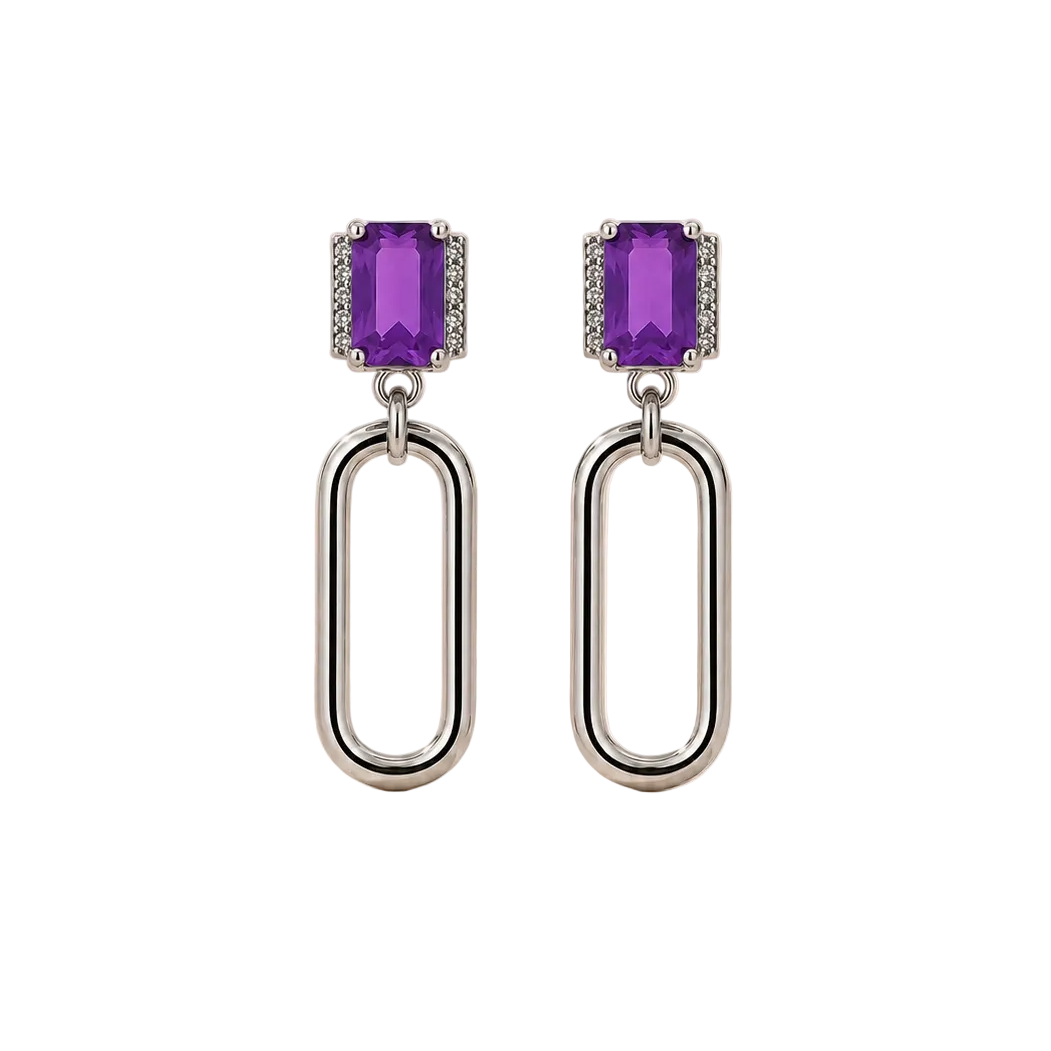 PENDIENTES KREUZBERG EN PLATA DE LEY 925 Y PIEDRA MORADA